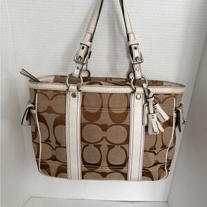 Coach Brown and Cream Signature Tote Bag gallery tote bag
